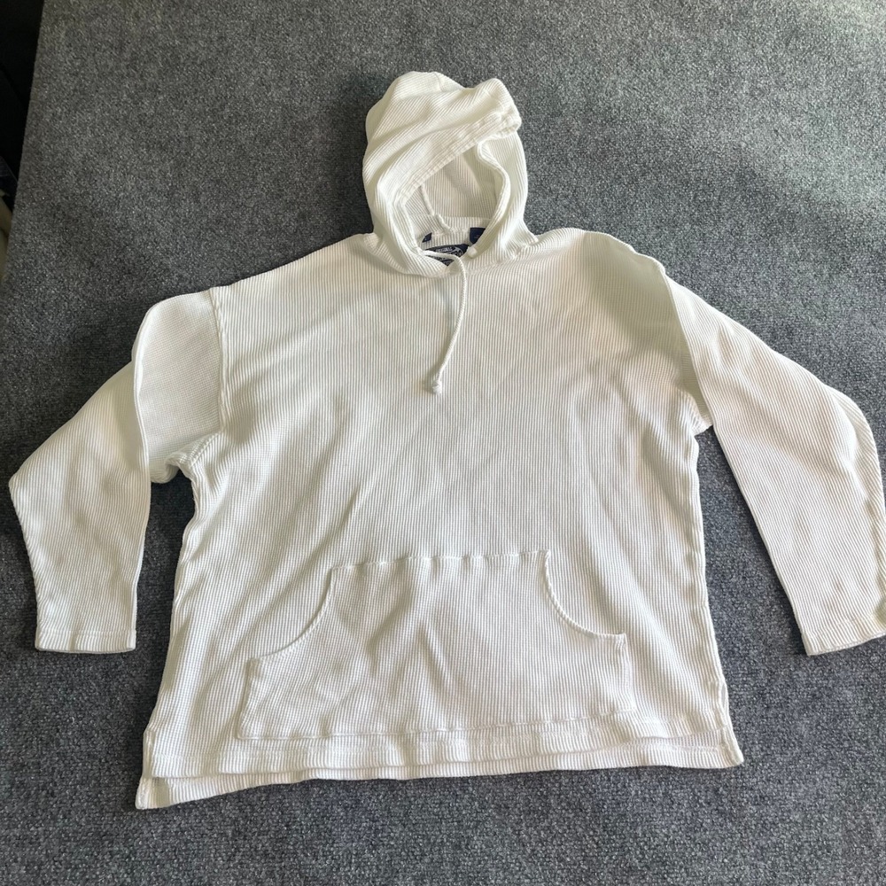 Point Zero Mens White Waffle Knit Thermal Hoodie Cotton Pullover Large RN 65933‎